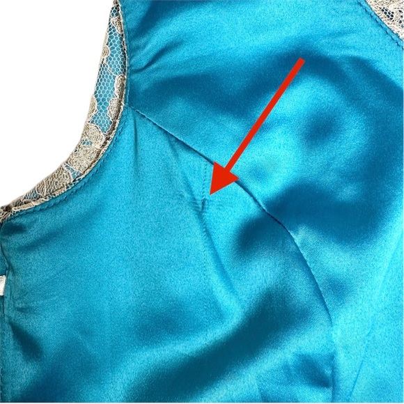 Modcloth Minuet NWT Sleeveless Fit & Flare Mini Dress Gold Lace Blue Satin Sz S - Picture 12 of 14